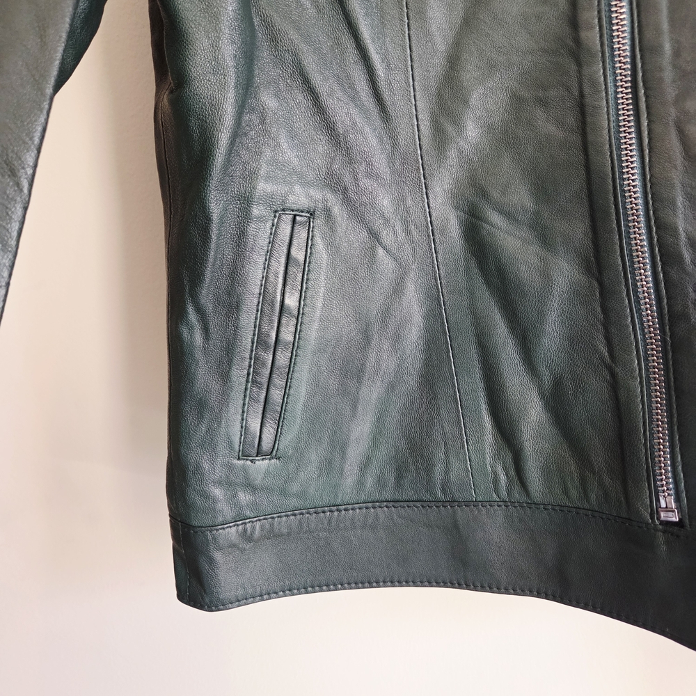 Women's Dark Green Leather Jacket - Vintage Made In Turkey - Picture 6 of 6
